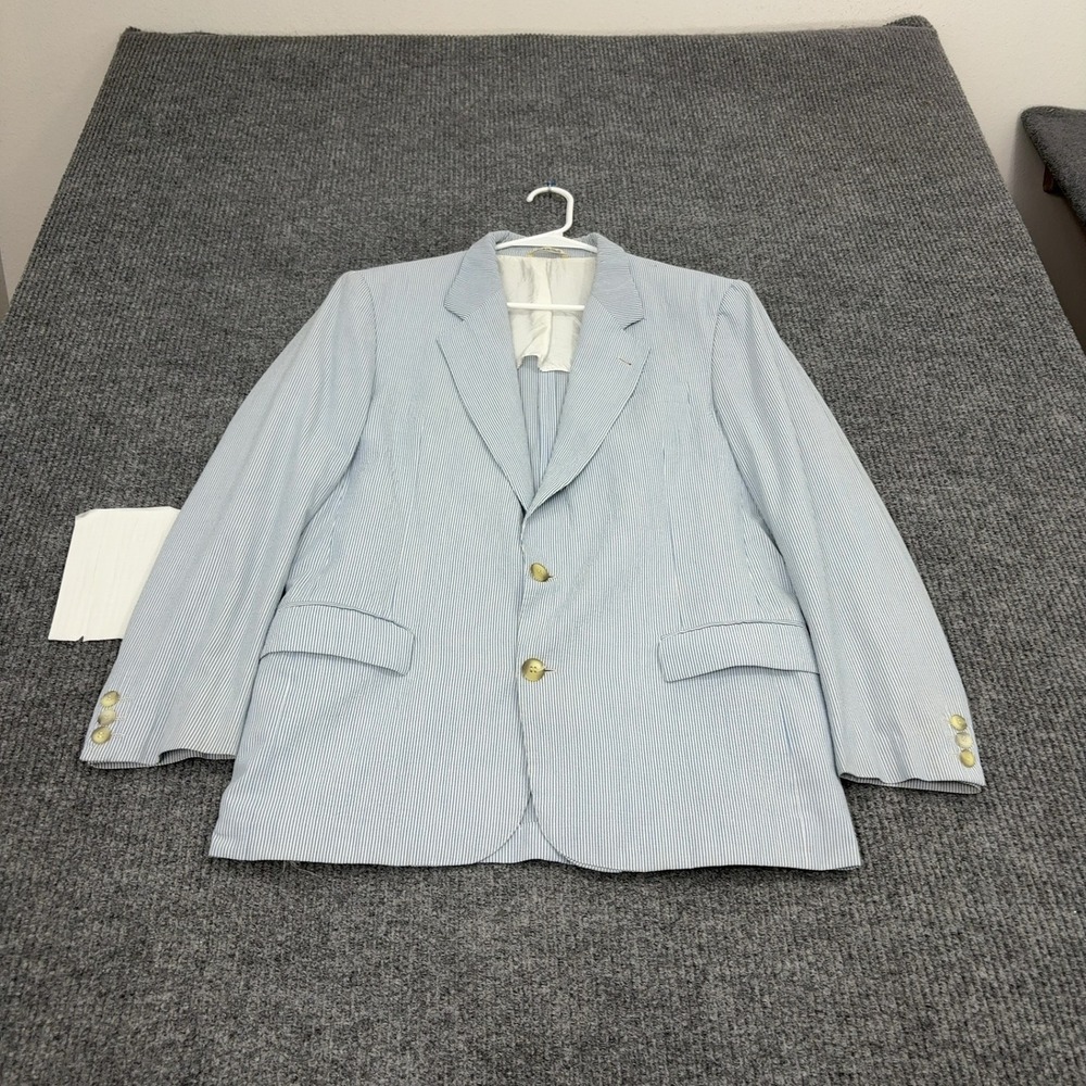 Vintage Principe di Firenze Blazer Mens 38 Blue Seersucker Striped Preppy Style